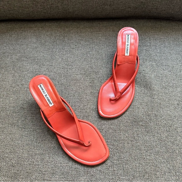Manolo Blahnik Shoes - New Manolo Blahnik coral thong heeled sandals